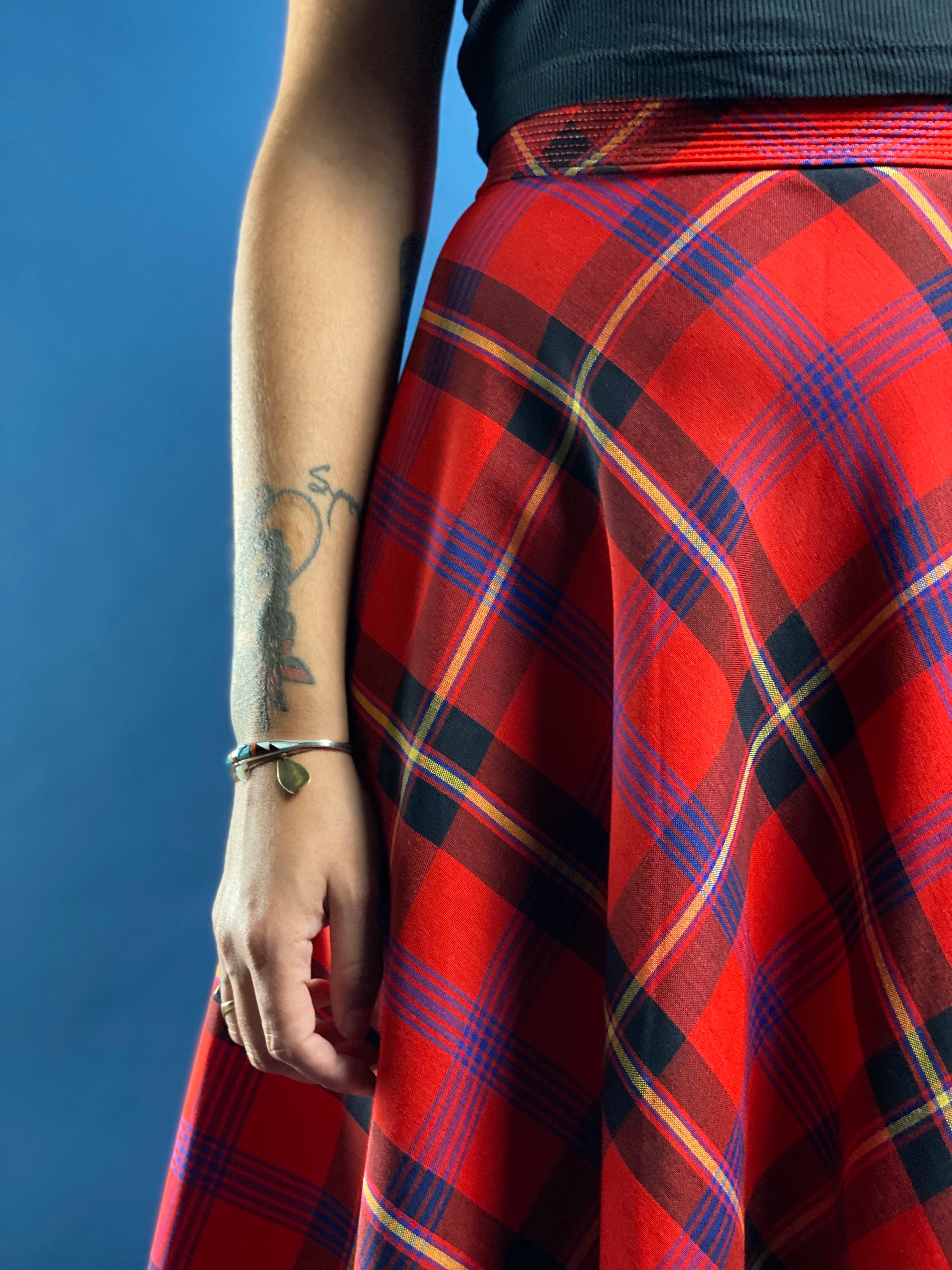 Vintage 1970s Check Midi Skirt