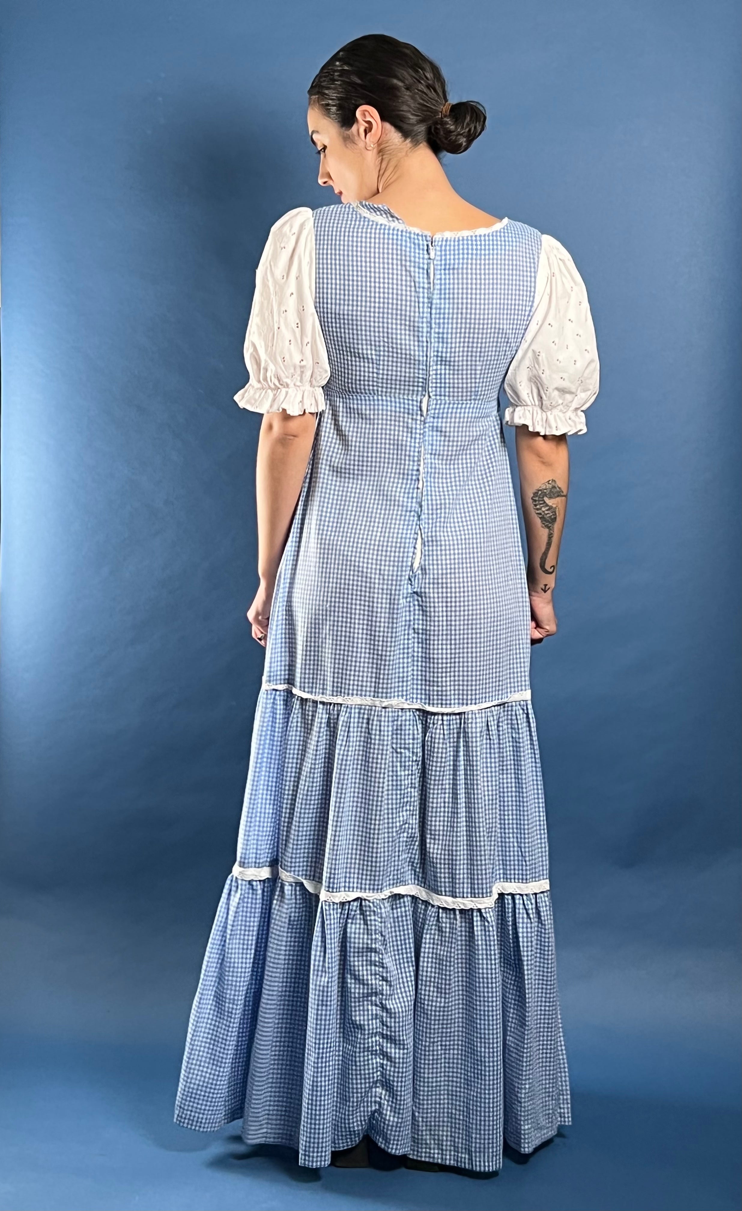 Vintage 1970s Prairie Gingham Maxi Summer Dress