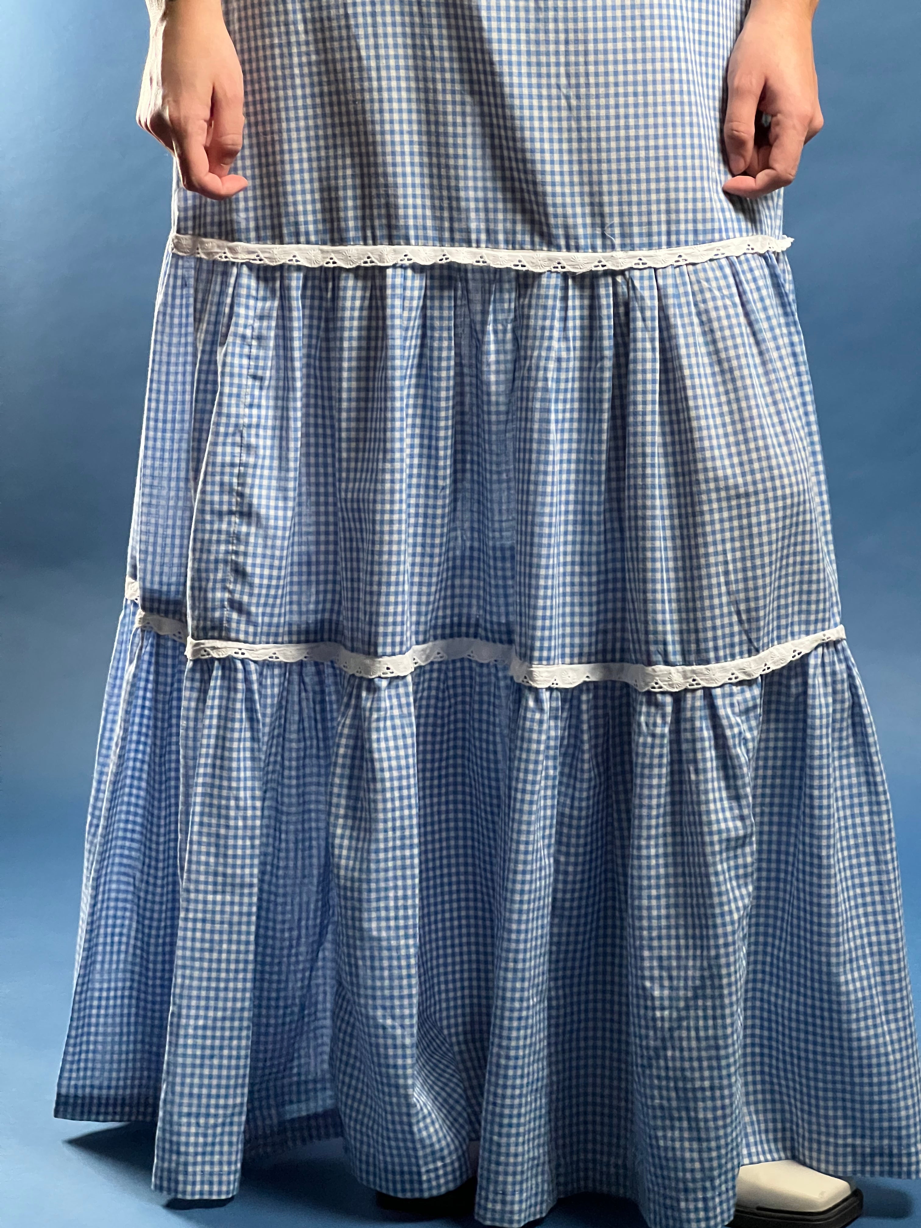 Vintage 1970s Prairie Gingham Maxi Summer Dress