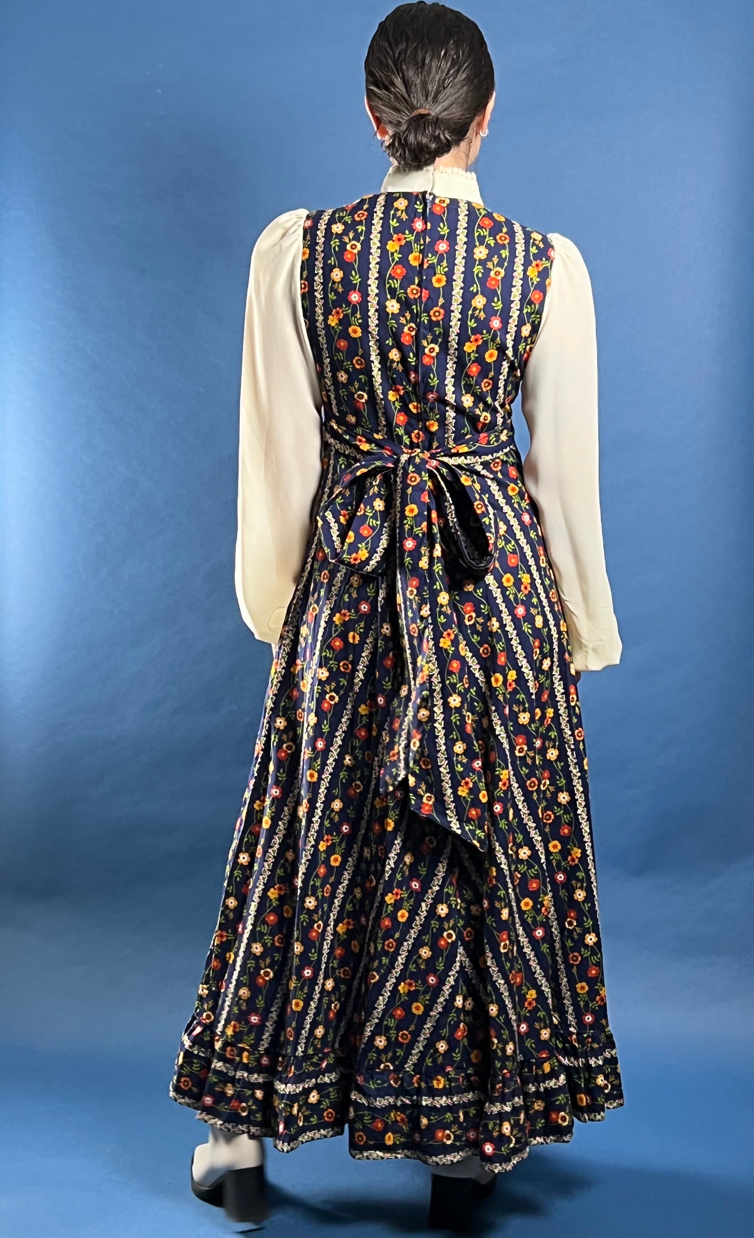 Vintage 1960s Prairie Floral Maxi Dress