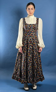 Vintage 1960s Prairie Floral Maxi Dress