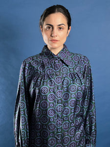 Vintage 1970s Geo Pattern Silk/Satin Tunic Shirt/Dress