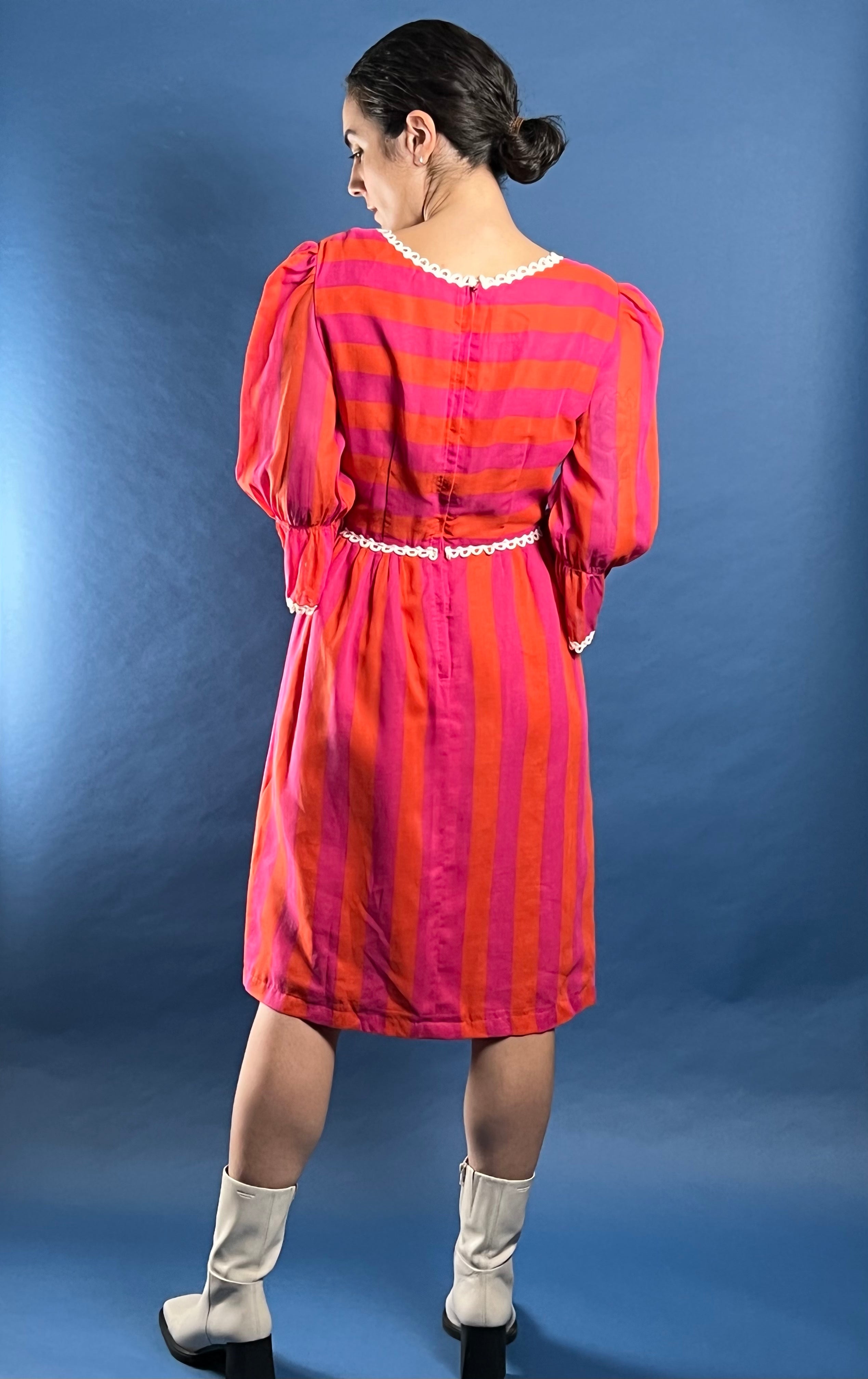 Vintage 1970s Richard Shops Stripe Prairie Dress