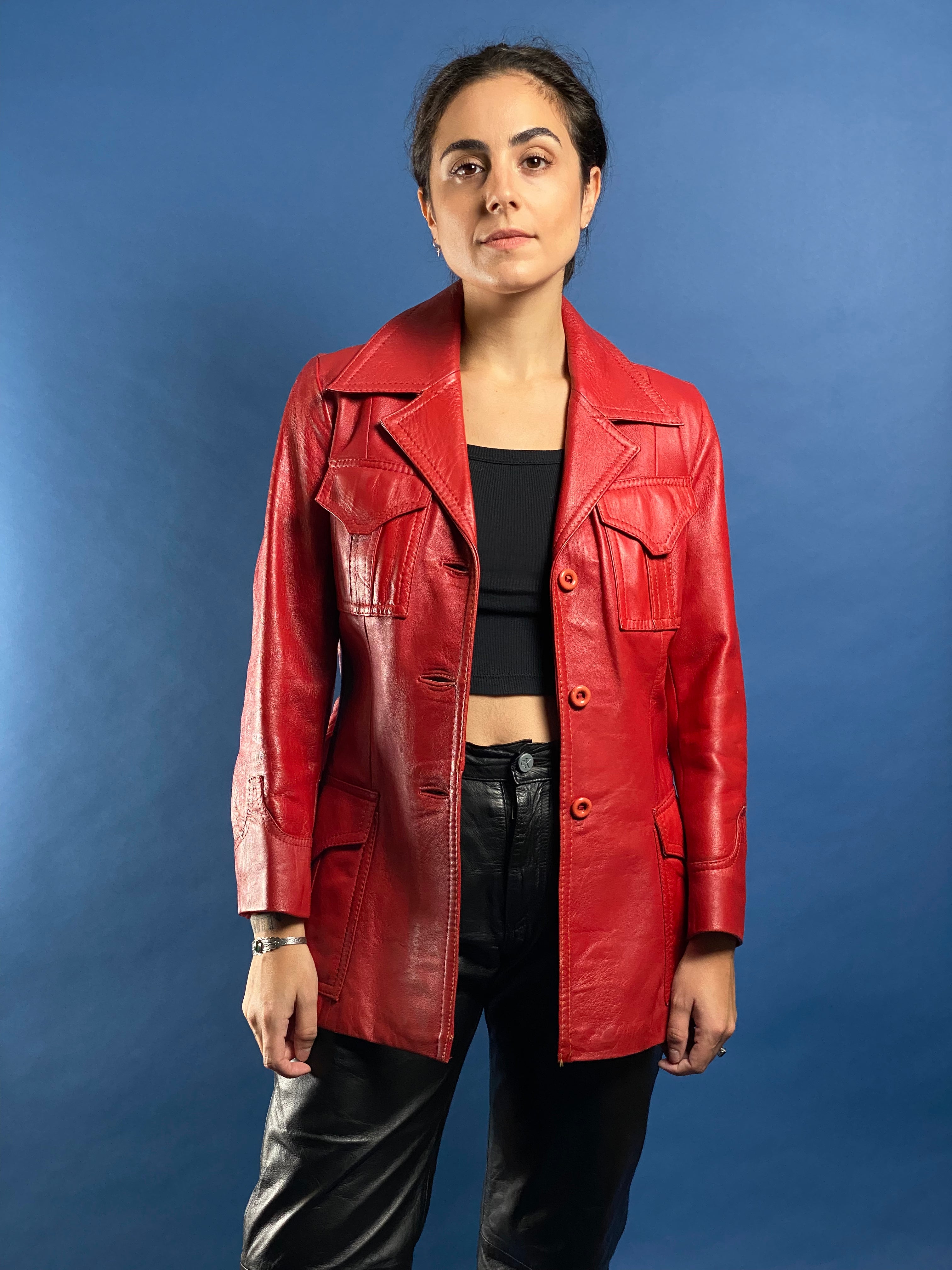 Vintage 1970s Red Leather Mod Jacket