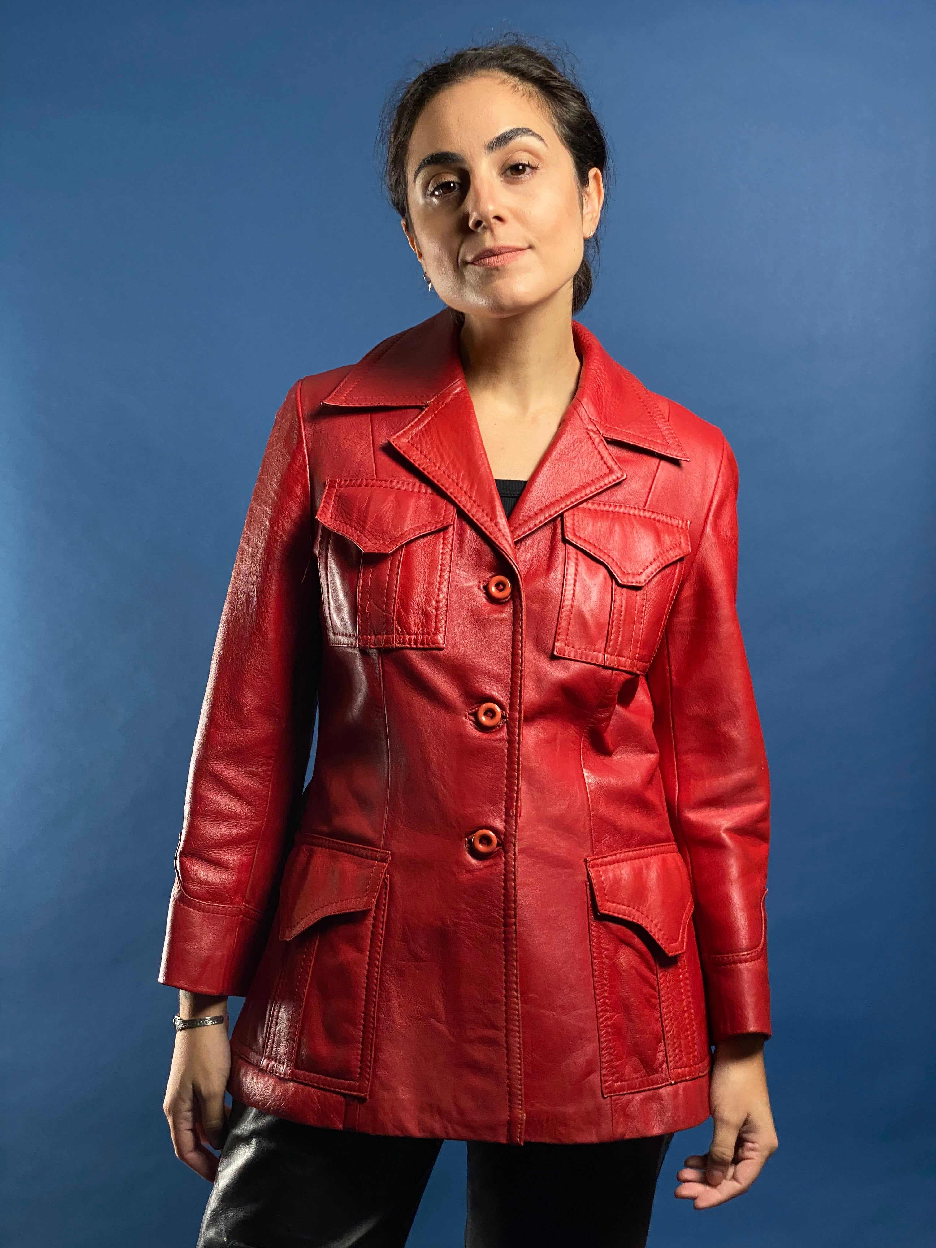 Vintage 1970s Red Leather Mod Jacket