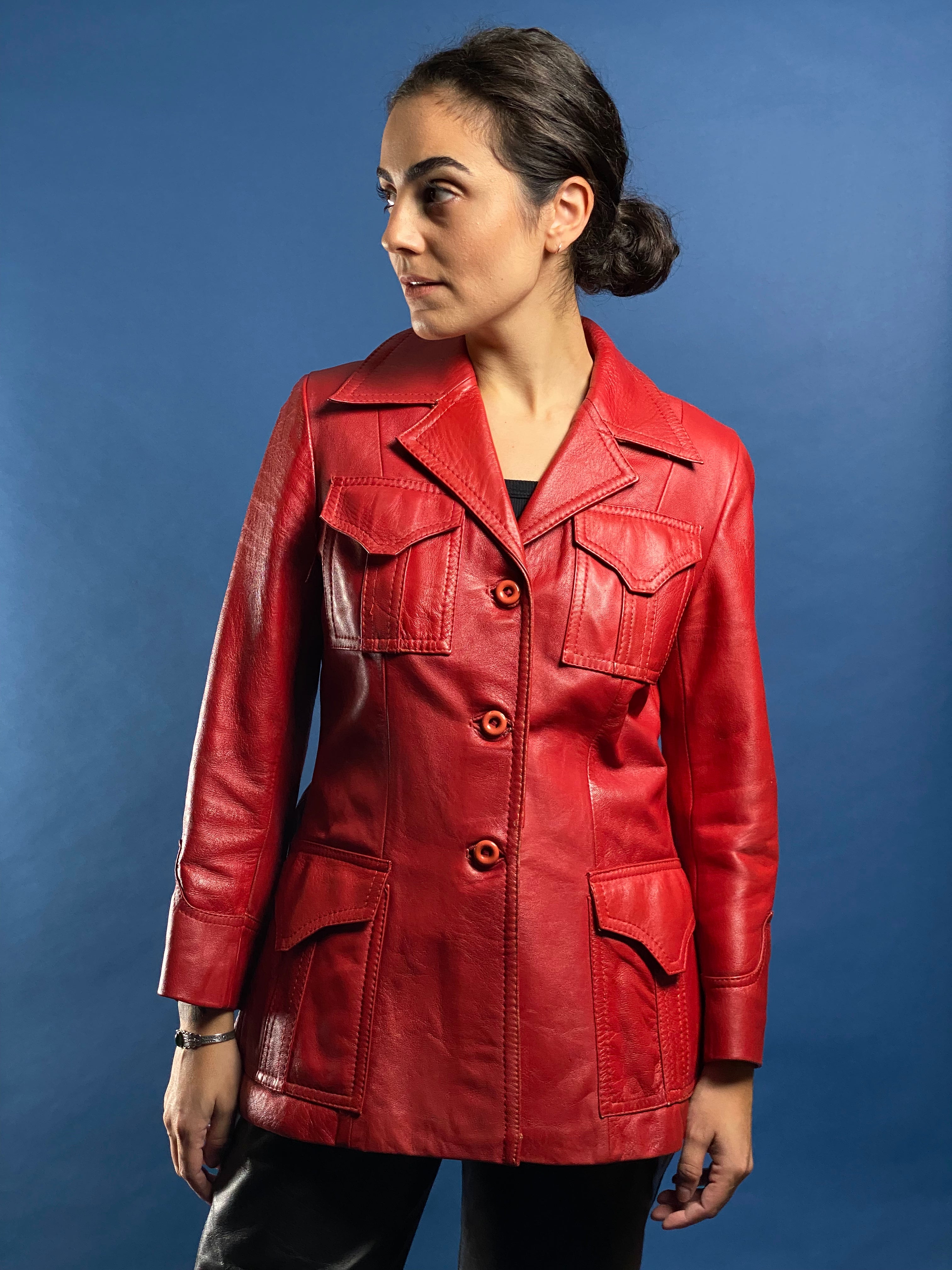 Vintage 1970s Red Leather Mod Jacket