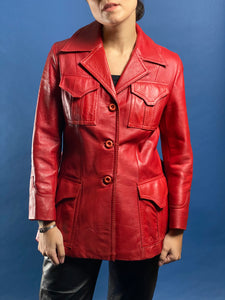 Vintage 1970s Red Leather Mod Jacket