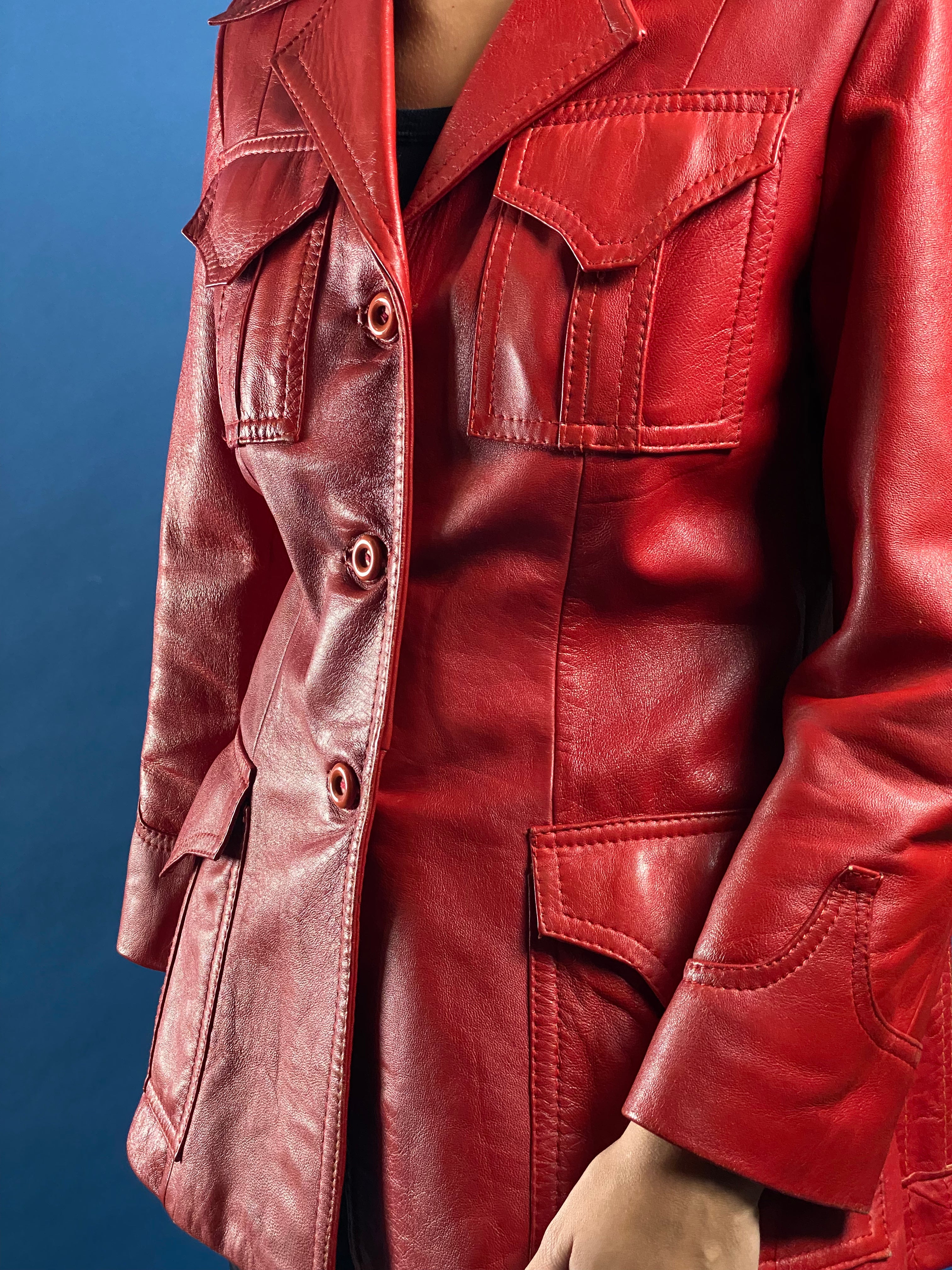 Vintage 1970s Red Leather Mod Jacket