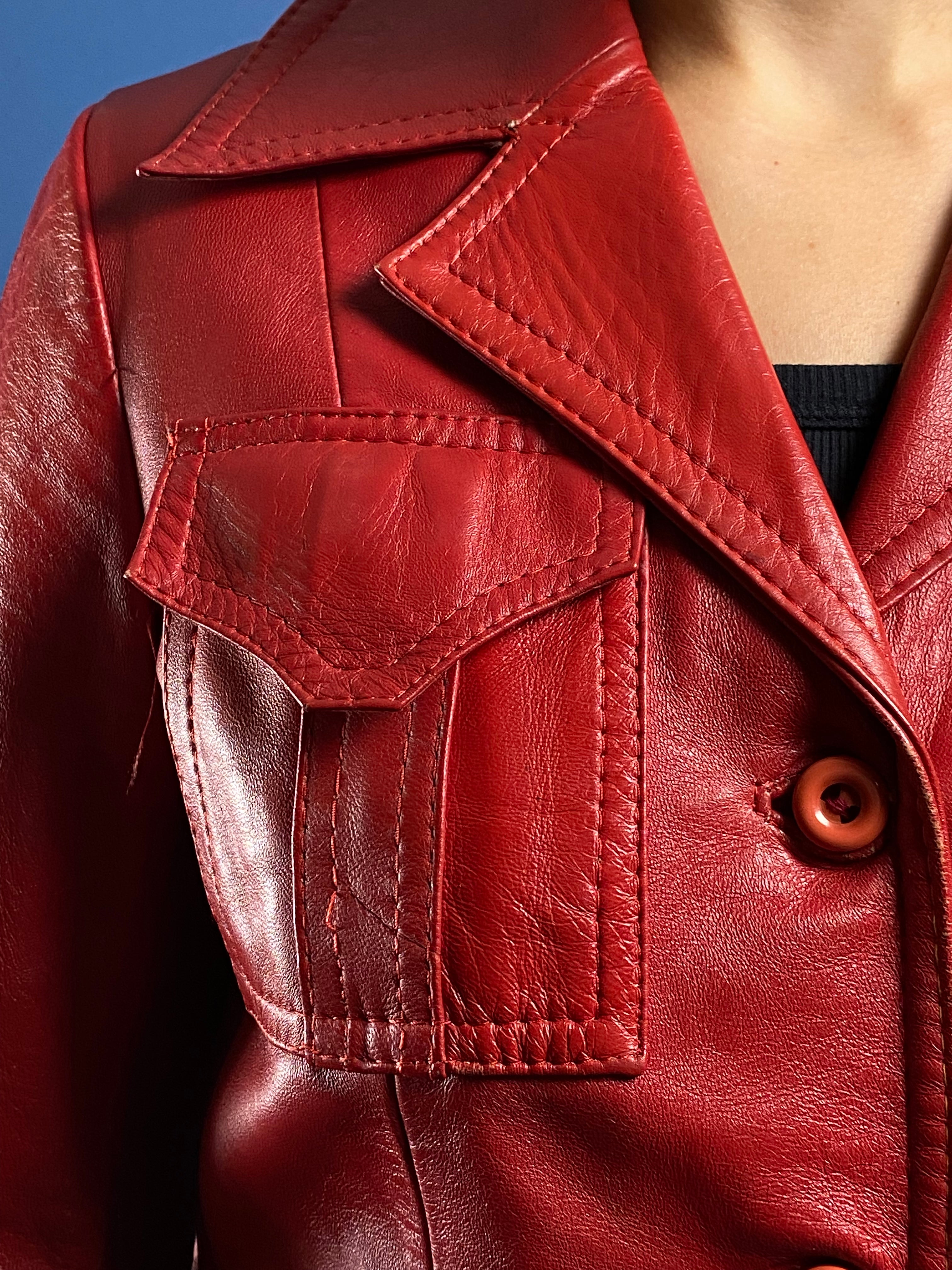 Vintage 1970s Red Leather Mod Jacket