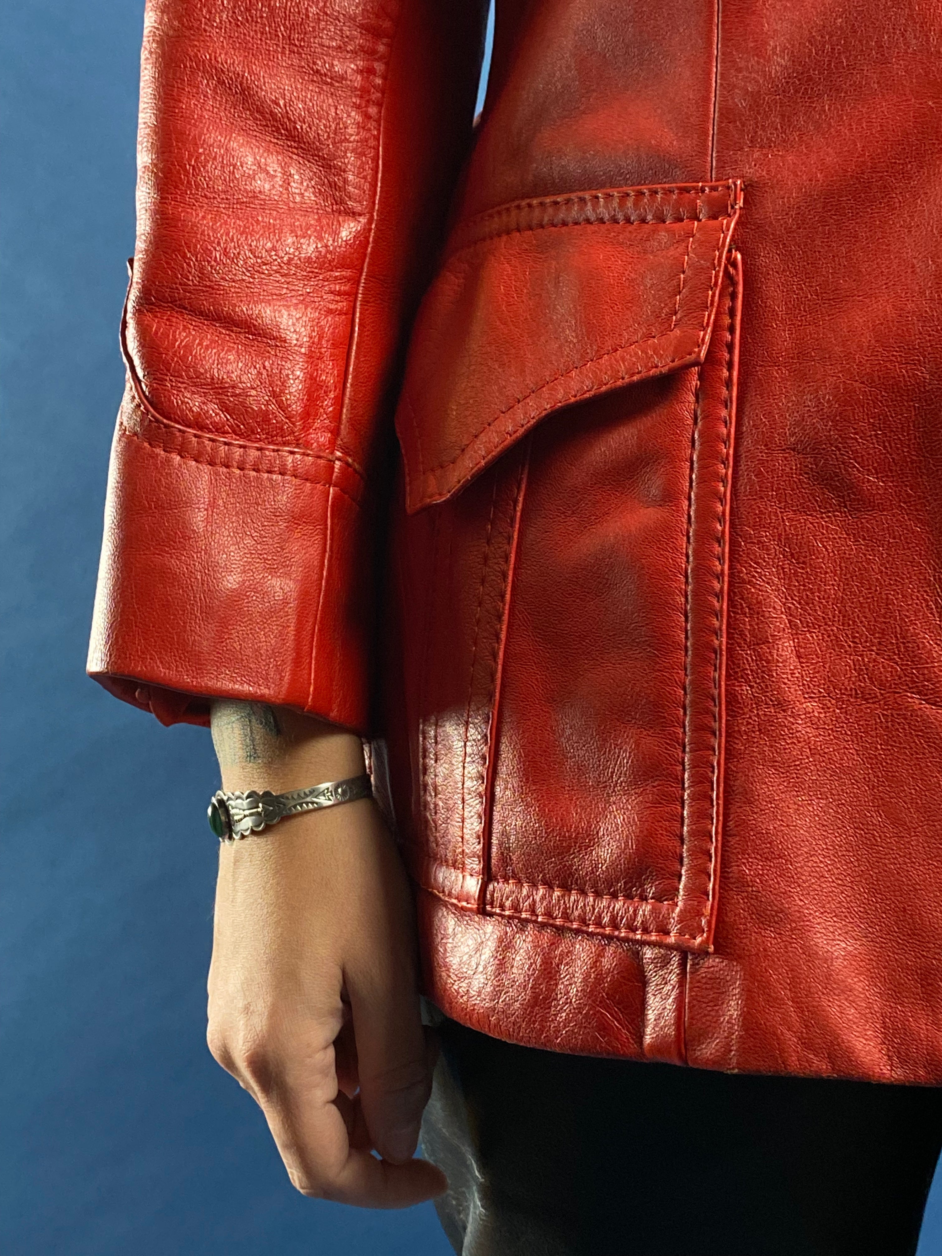 Vintage 1970s Red Leather Mod Jacket