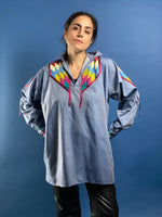 Load image into Gallery viewer, Vintage 1970s Woodstock Chambray Shirt w/ Patchwork
