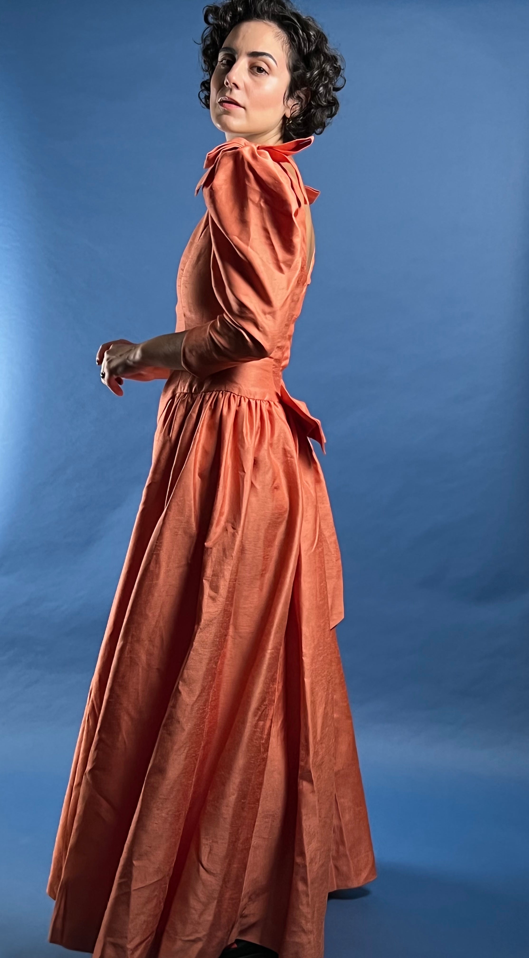 Vintage 1980s Organza Coral Maxi Dress