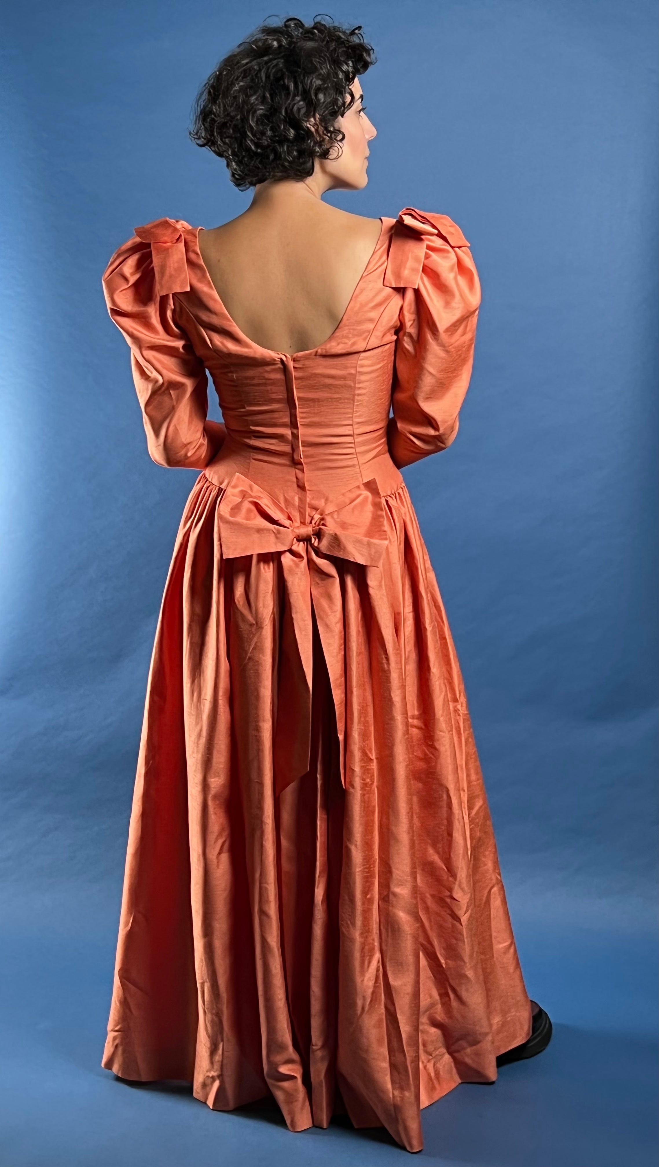 Vintage 1980s Organza Coral Maxi Dress