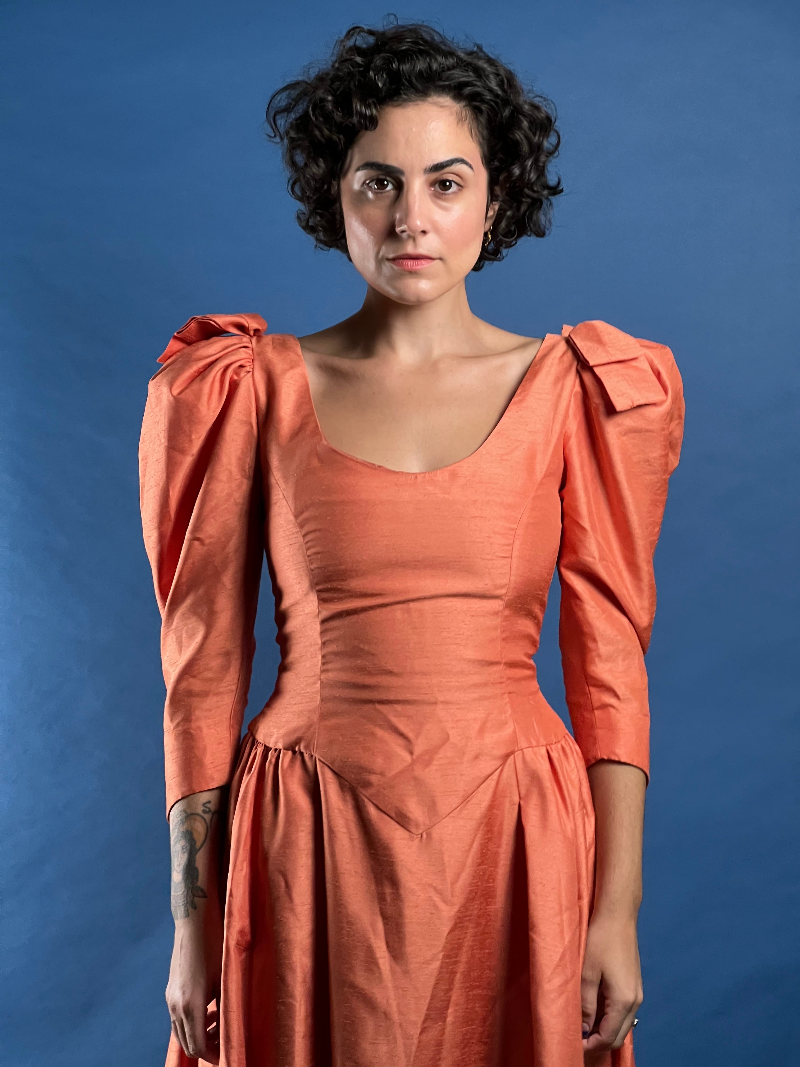 Vintage 1980s Organza Coral Maxi Dress