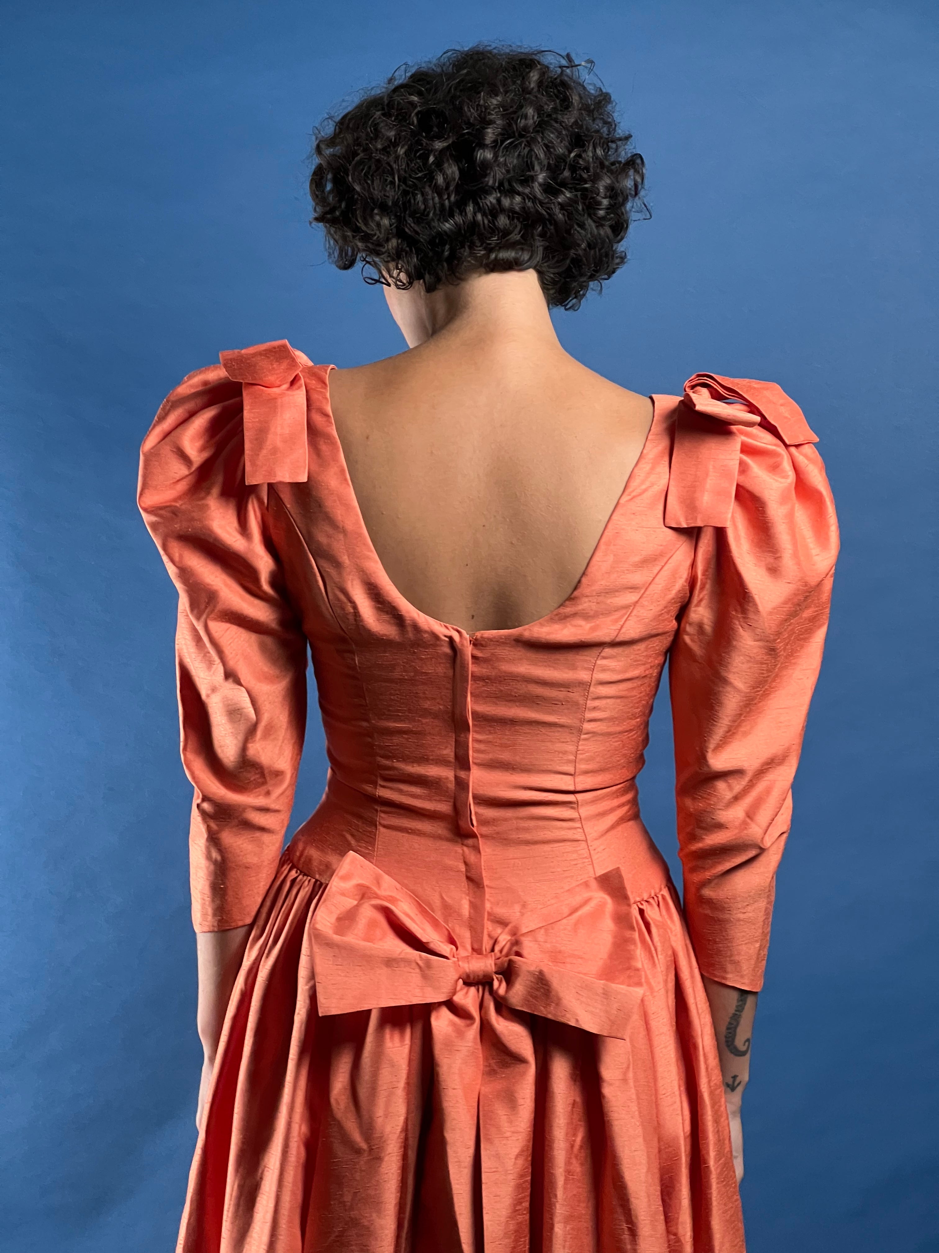 Vintage 1980s Organza Coral Maxi Dress