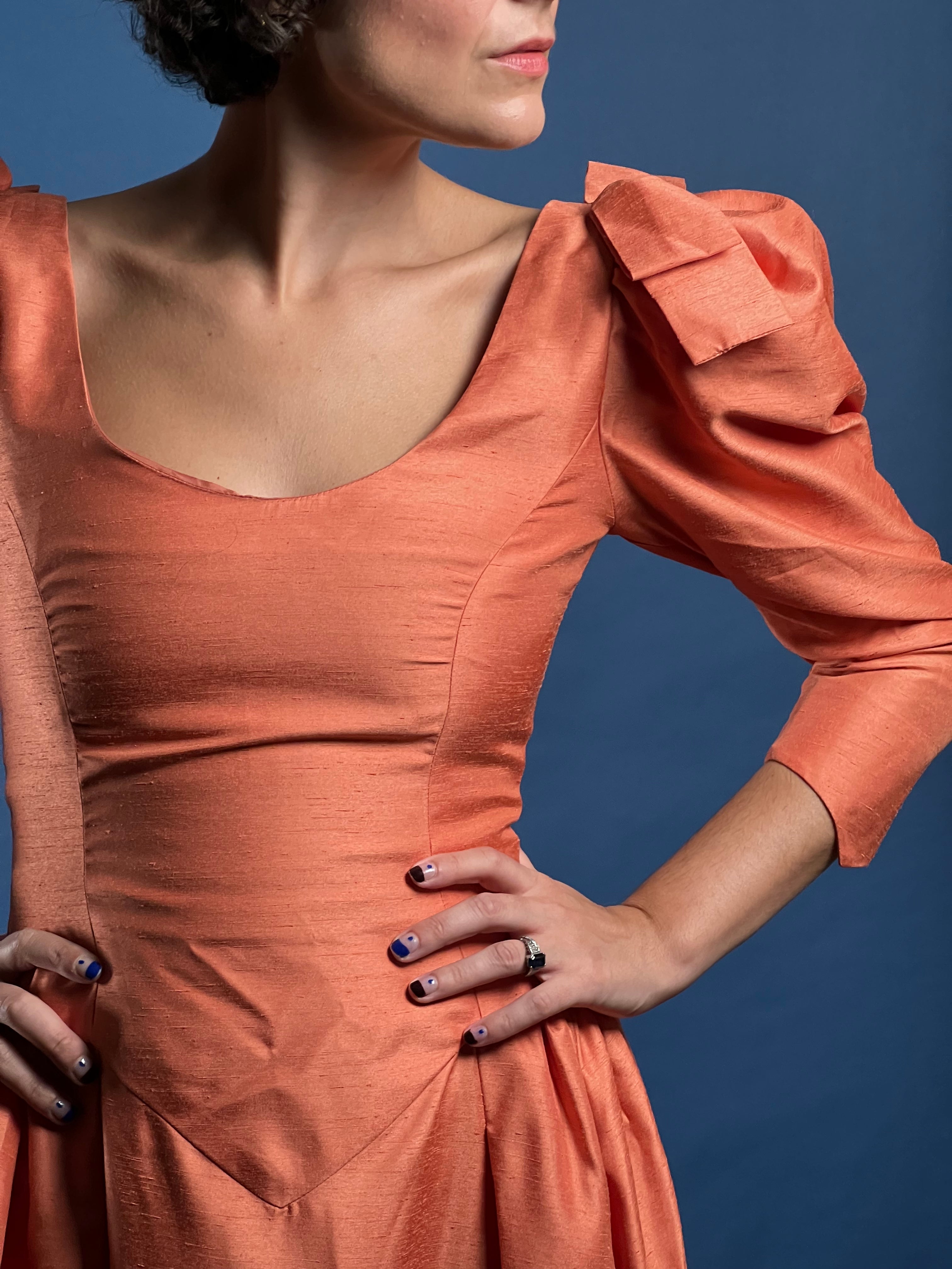 Vintage 1980s Organza Coral Maxi Dress