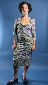 Vintage 1990s ETRO Floral Midi Satin Dress