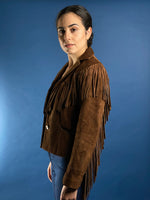 Load image into Gallery viewer, Vintage 1980s Ralph Lauren WesternWear Suede Blazer Jacket w/ Fringe
