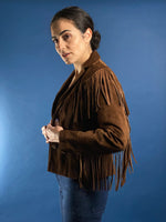 Load image into Gallery viewer, Vintage 1980s Ralph Lauren WesternWear Suede Blazer Jacket w/ Fringe
