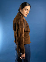 Load image into Gallery viewer, Vintage 1980s Ralph Lauren WesternWear Suede Blazer Jacket w/ Fringe
