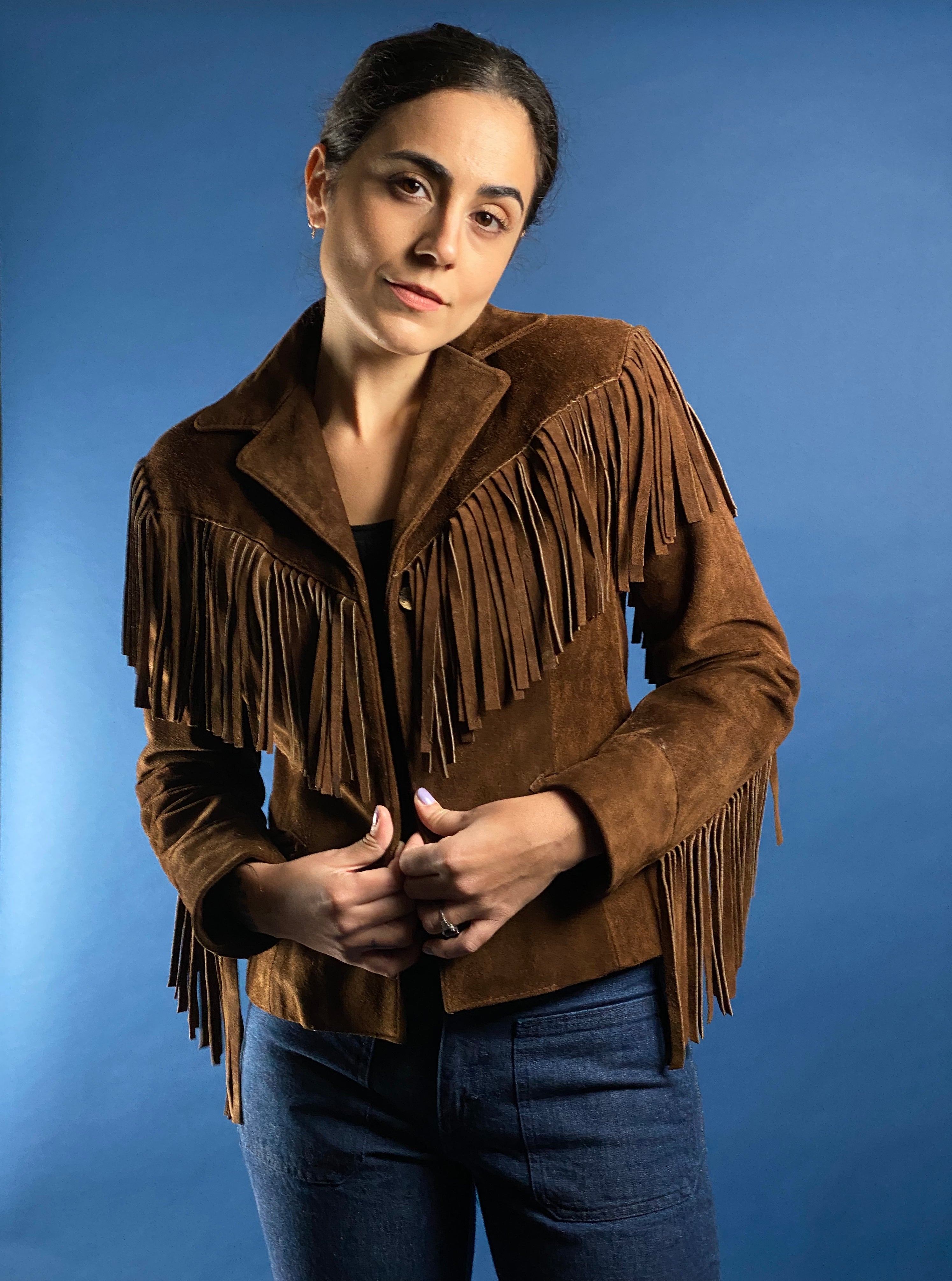 Vintage 1980s Ralph Lauren WesternWear Suede Blazer Jacket w/ Fringe