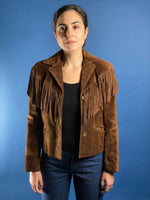 Load image into Gallery viewer, Vintage 1980s Ralph Lauren WesternWear Suede Blazer Jacket w/ Fringe
