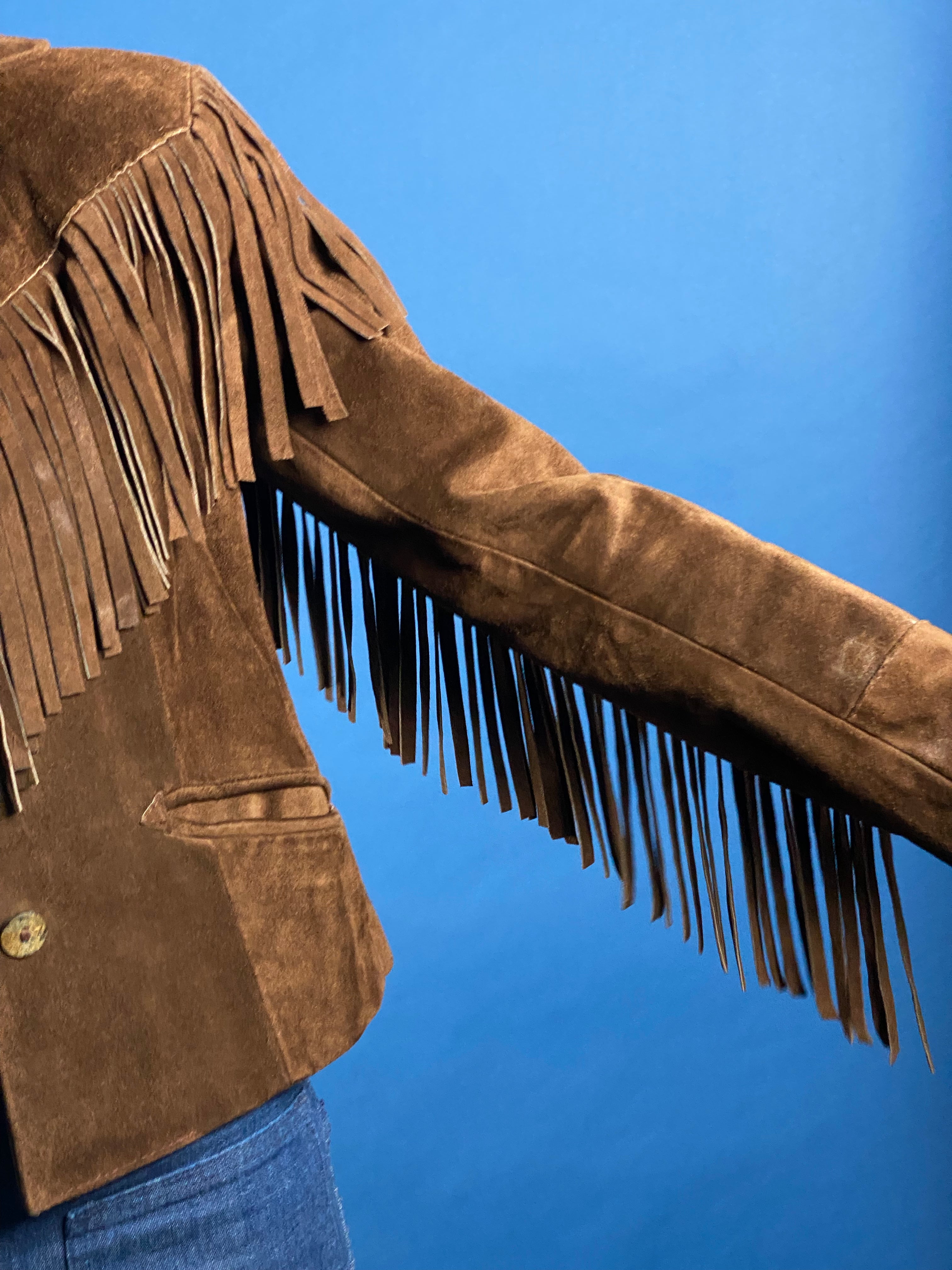 Vintage 1980s Ralph Lauren WesternWear Suede Blazer Jacket w/ Fringe