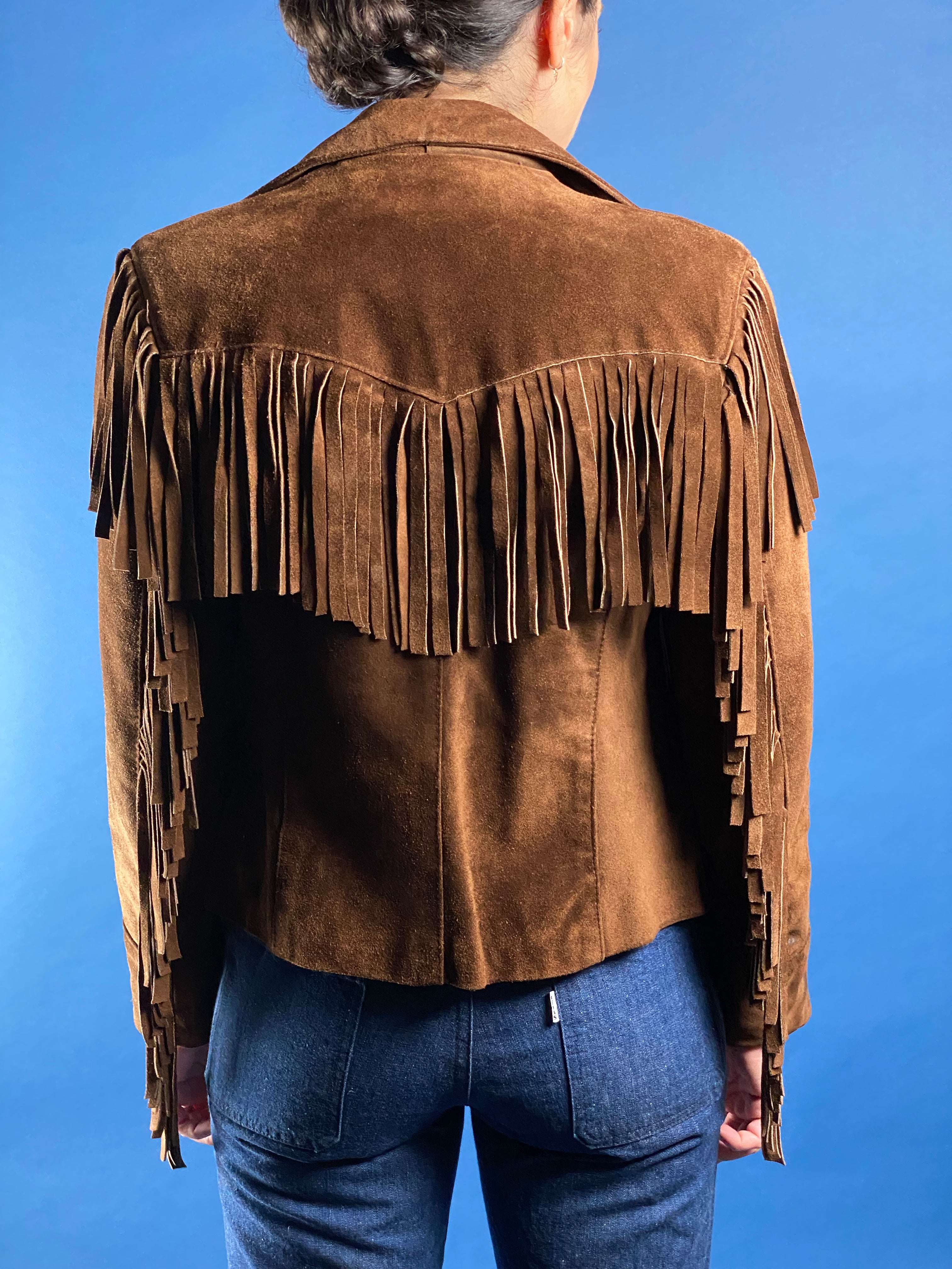 Vintage 1980s Ralph Lauren WesternWear Suede Blazer Jacket w/ Fringe