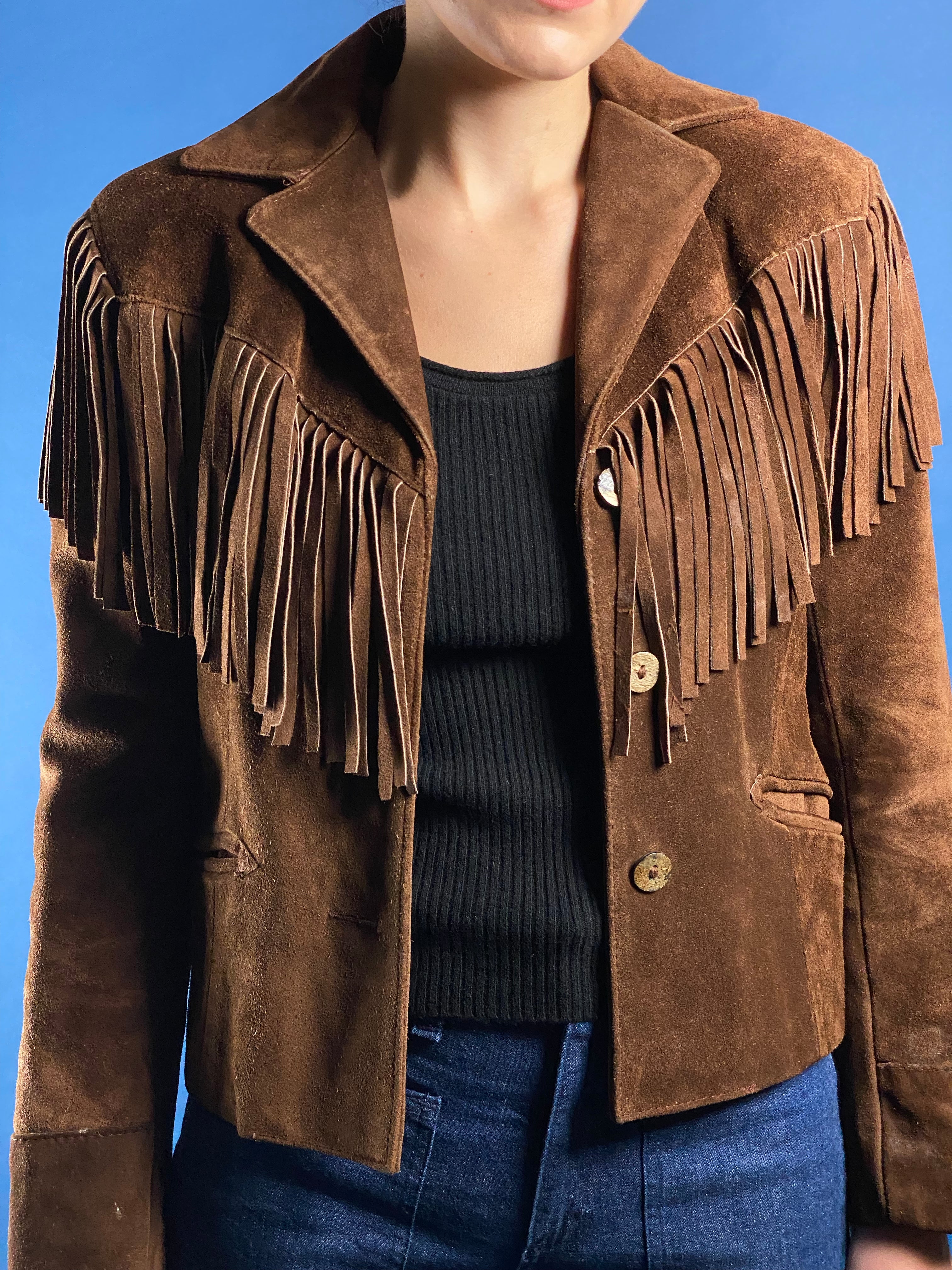 Vintage 1980s Ralph Lauren WesternWear Suede Blazer Jacket w/ Fringe