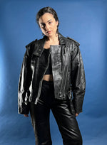 Load image into Gallery viewer, Vintage 1980s Black Leather Bikers&#39; Jacket
