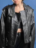 Load image into Gallery viewer, Vintage 1980s Black Leather Bikers&#39; Jacket
