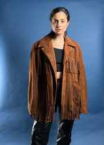 Load image into Gallery viewer, Vintage 1980s Suede Tan Western Jacket w/ Fringe
