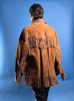 Load image into Gallery viewer, Vintage 1980s Suede Tan Western Jacket w/ Fringe
