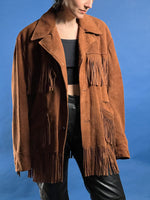 Load image into Gallery viewer, Vintage 1980s Suede Tan Western Jacket w/ Fringe
