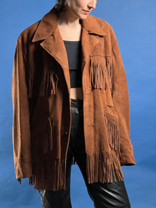 Vintage 1980s Suede Tan Western Jacket w/ Fringe