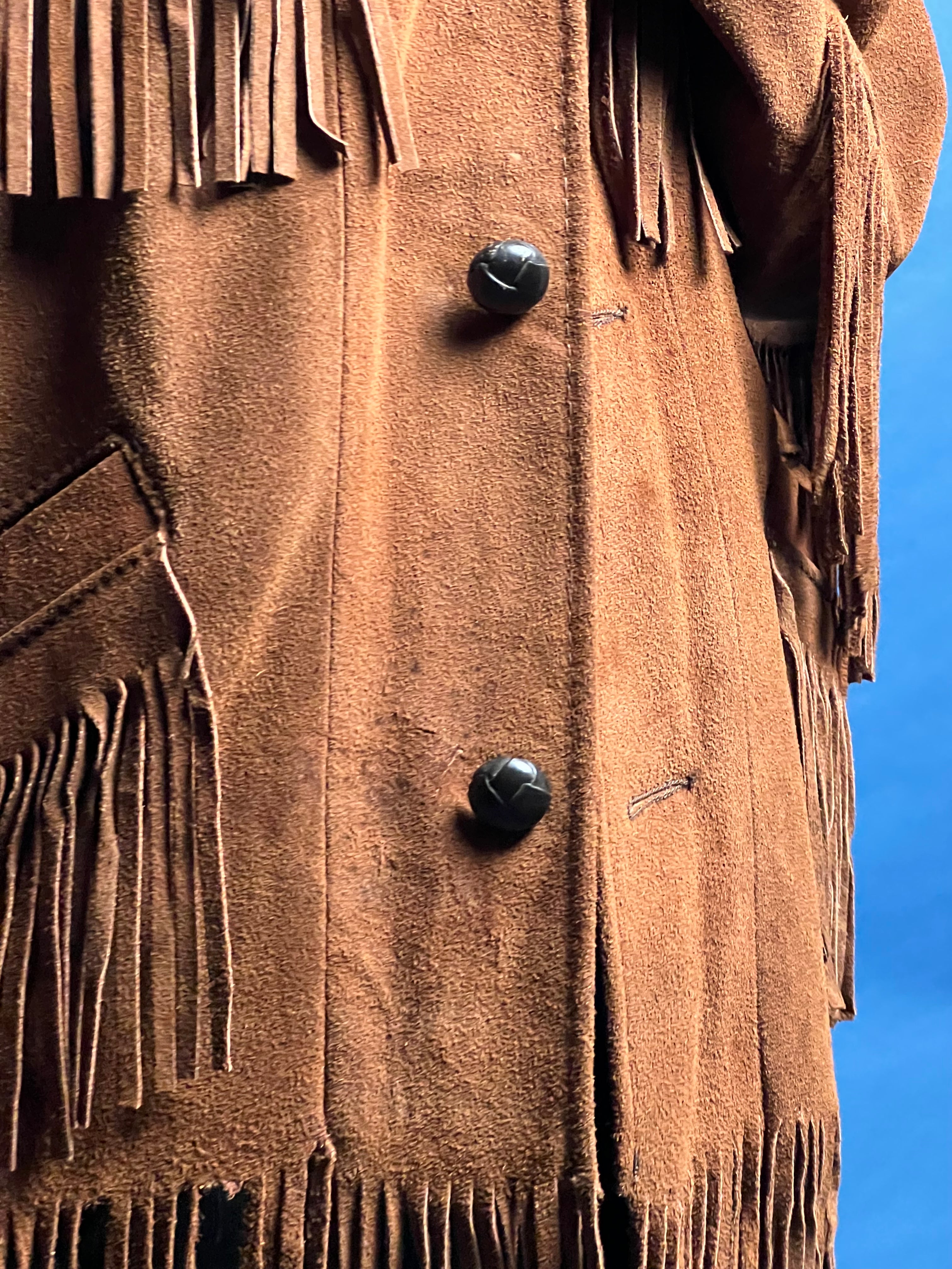 Vintage 1980s Suede Tan Western Jacket w/ Fringe