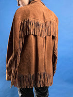 Load image into Gallery viewer, Vintage 1980s Suede Tan Western Jacket w/ Fringe
