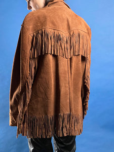 Vintage 1980s Suede Tan Western Jacket w/ Fringe