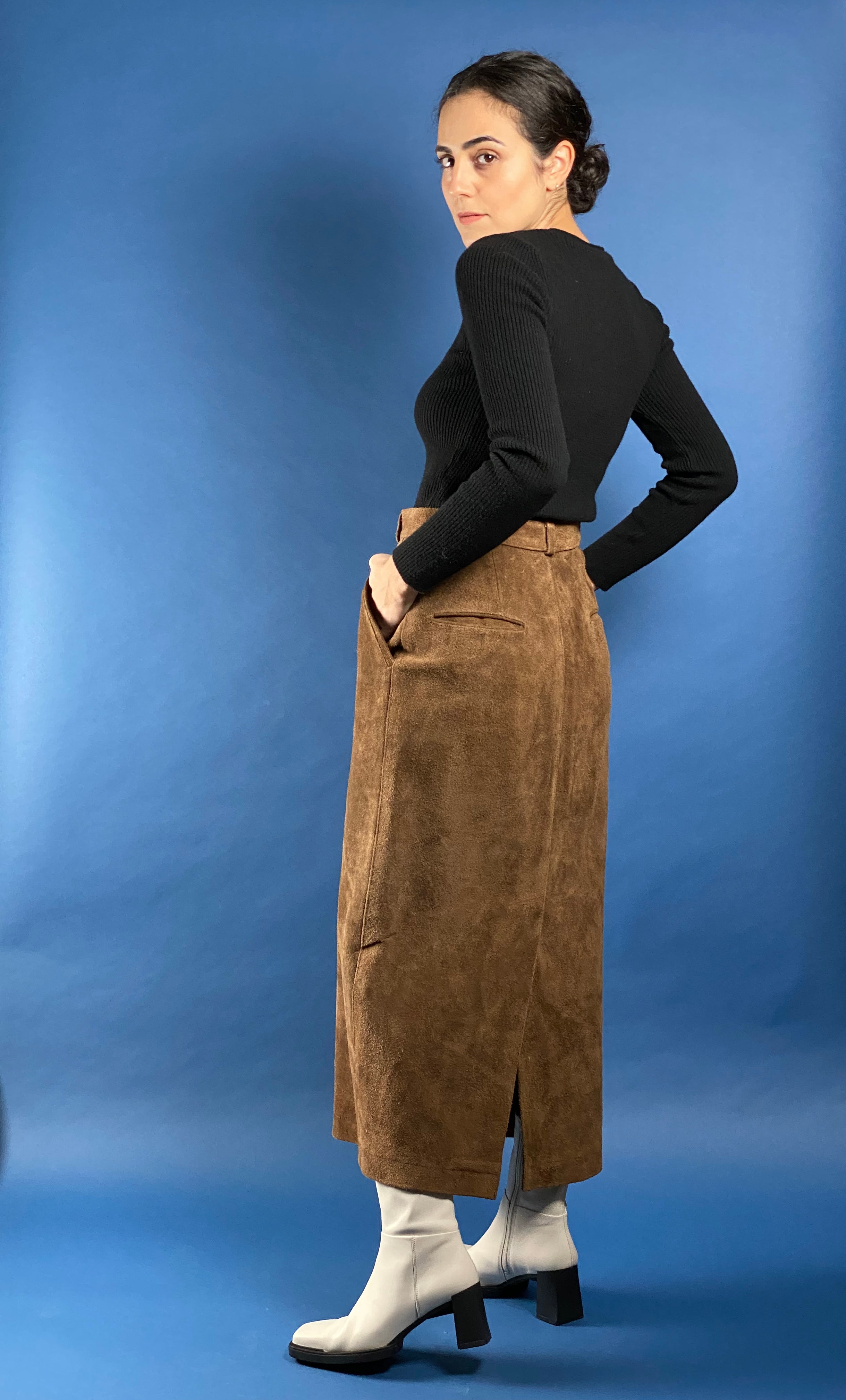 Vintage 1990s Ralph Lauren Country Suede Maxi Skirt