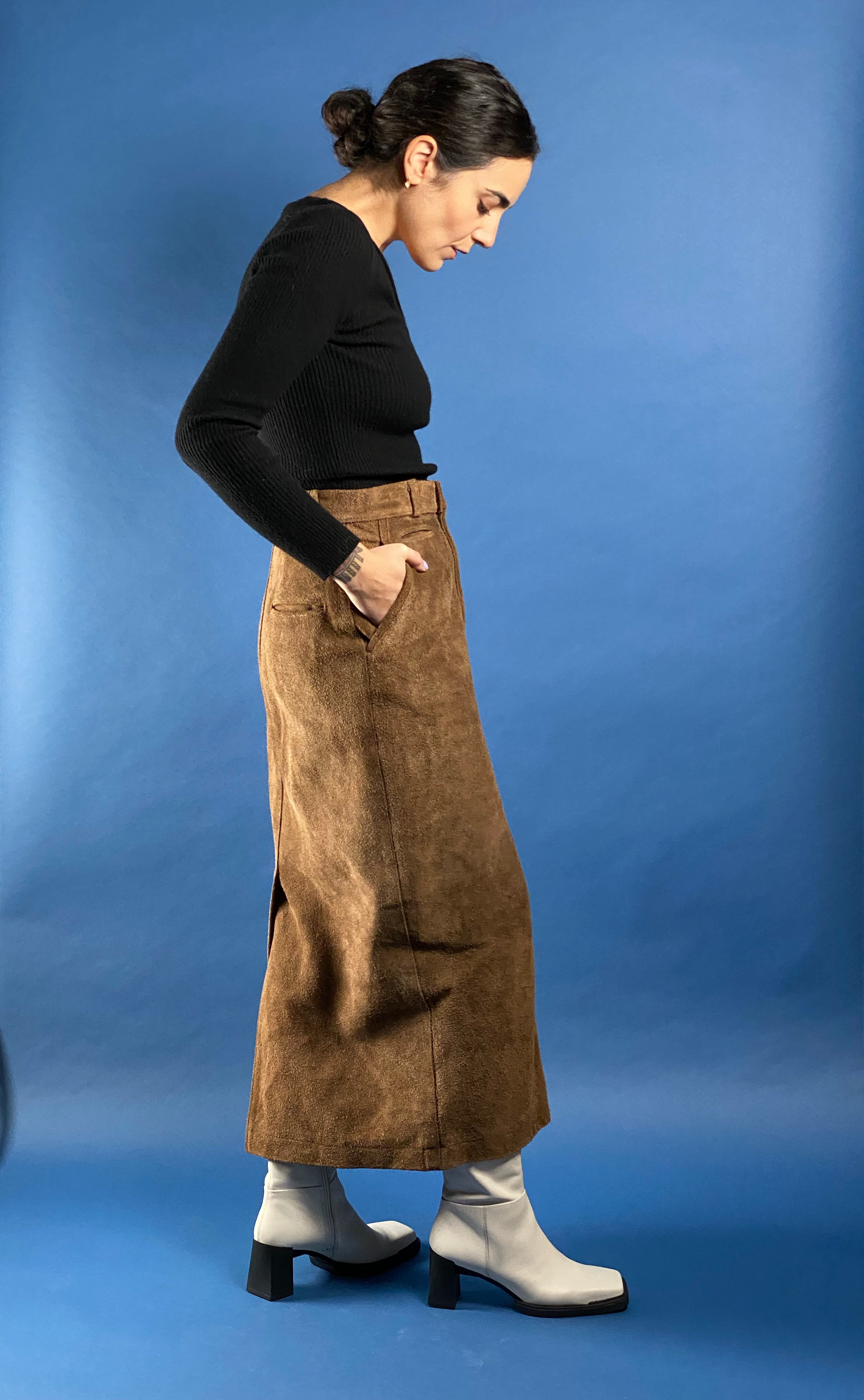 Vintage 1990s Ralph Lauren Country Suede Maxi Skirt