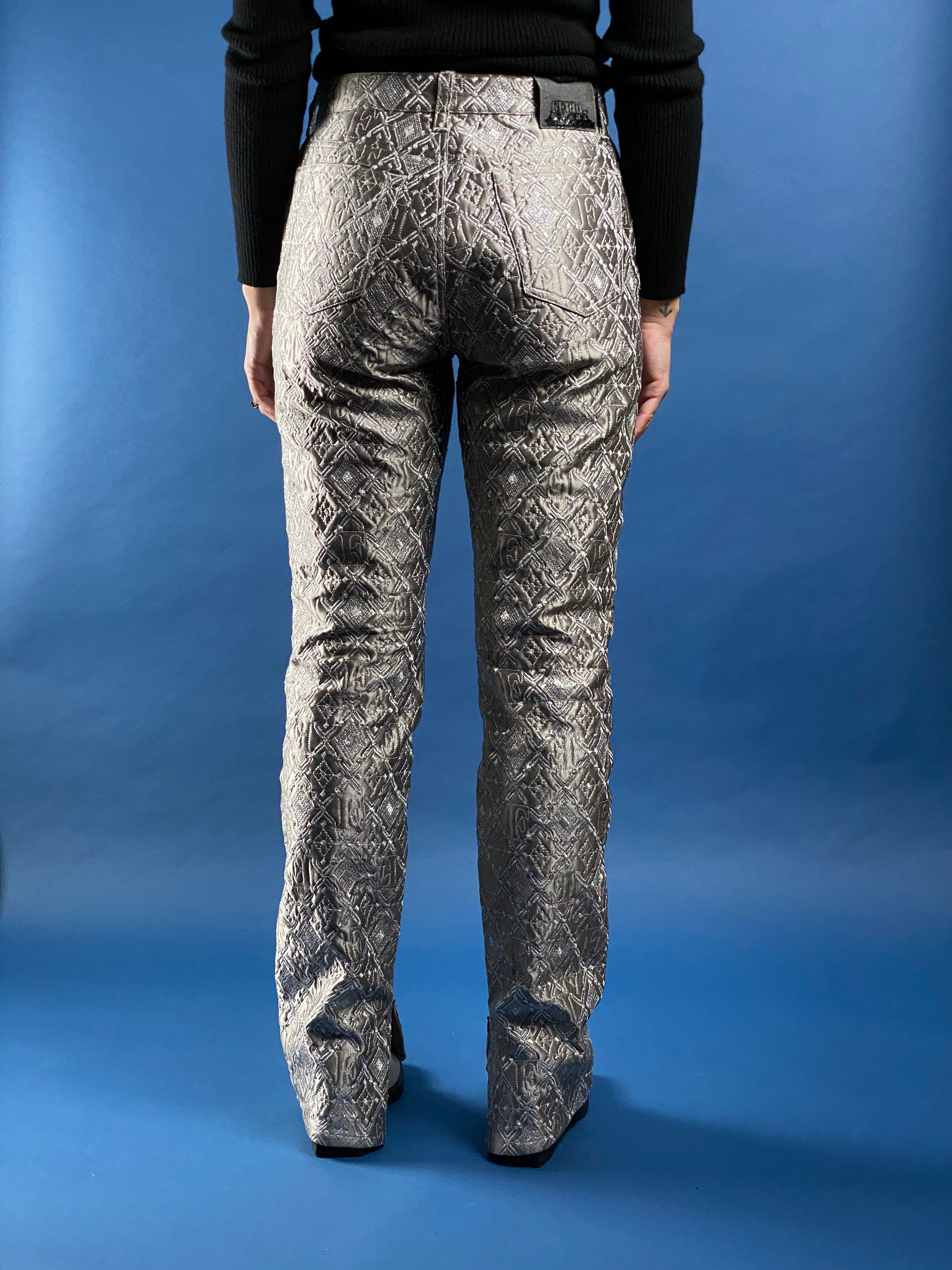 Vintage 1990s Gianfranco Ferré Silver Metallic Brocade Trousers