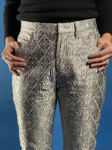 Vintage 1990s Gianfranco Ferré Silver Metallic Brocade Trousers