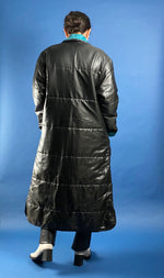 Load image into Gallery viewer, Vintage 1970s Long Black &amp; Blue Lightweight Puffer Jacket
