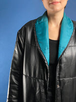 Load image into Gallery viewer, Vintage 1970s Long Black &amp; Blue Lightweight Puffer Jacket
