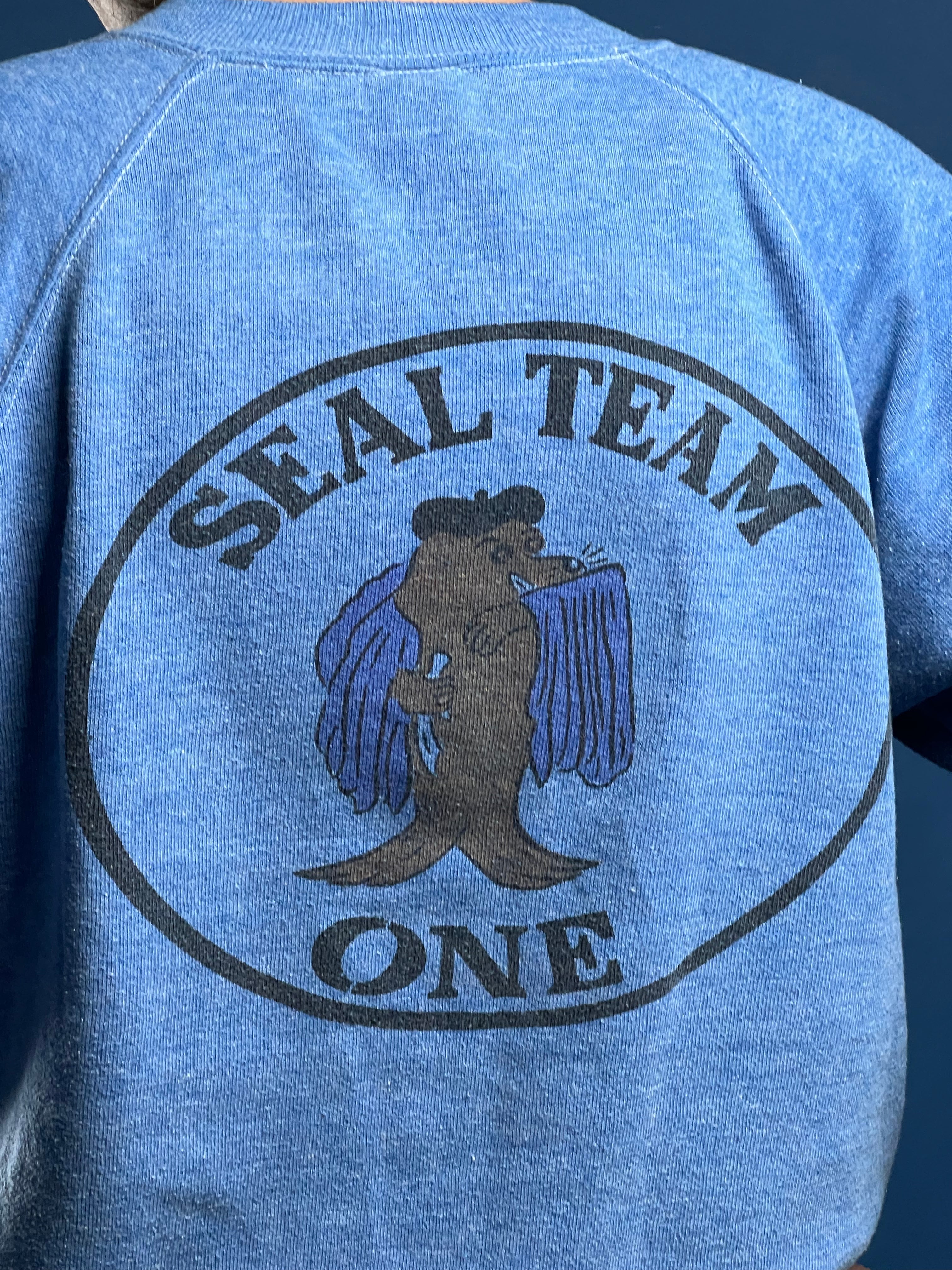 Vintage 1970s Blue 50/50 Sweatshirt w/ Seal Team One Graphic