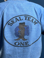 Load image into Gallery viewer, Vintage 1970s Blue 50/50 Sweatshirt w/ Seal Team One Graphic
