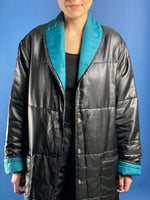 Load image into Gallery viewer, Vintage 1970s Long Black &amp; Blue Lightweight Puffer Jacket
