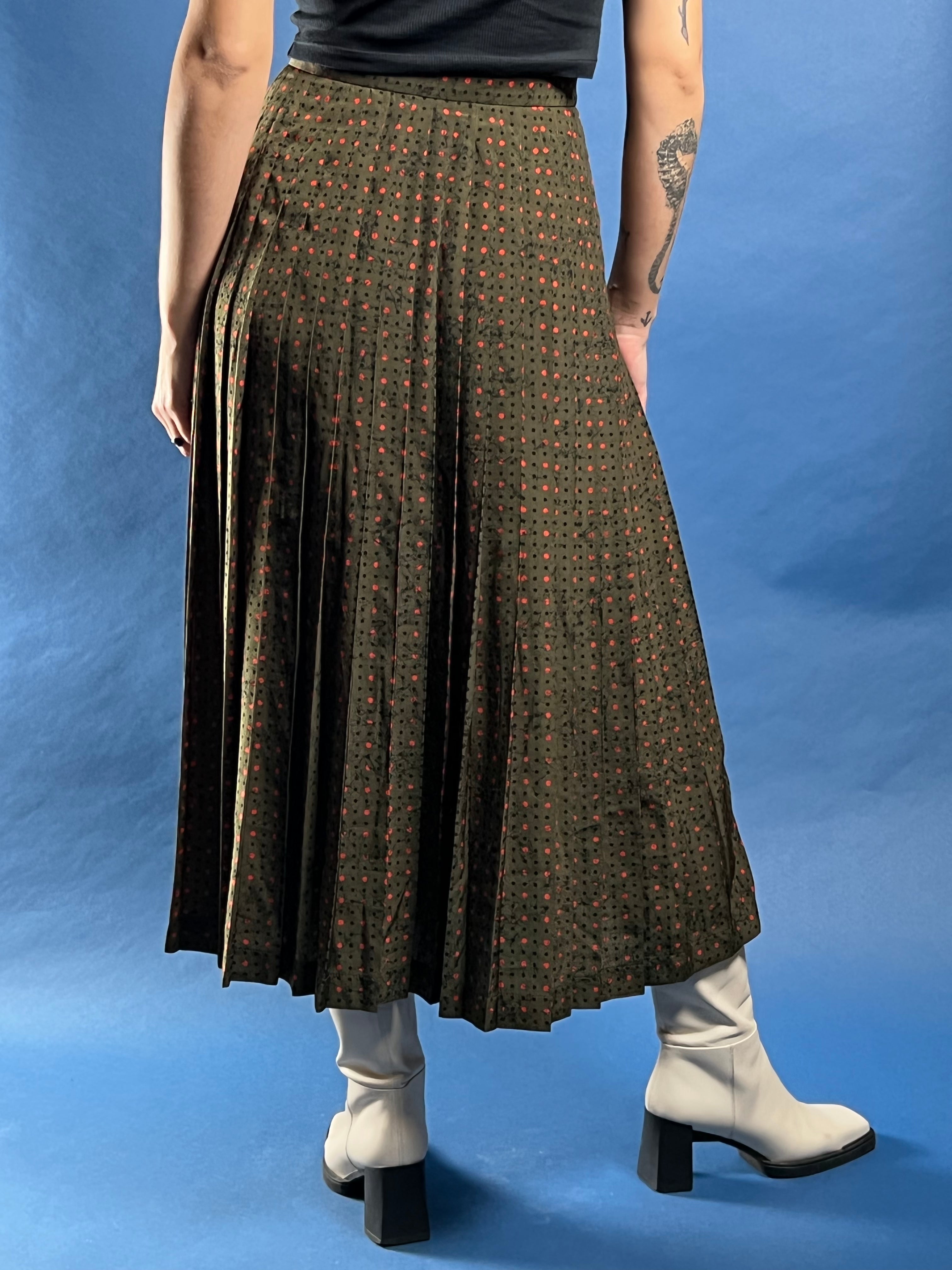 Vintage 1980s JAEGER Midi Polka Dot Pleated Skirt