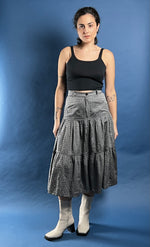 Load image into Gallery viewer, Vintage 1990s Silver Viscose Midi Tiered Skirt, Made in Italy
