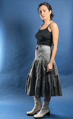 Load image into Gallery viewer, Vintage 1990s Silver Viscose Midi Tiered Skirt, Made in Italy
